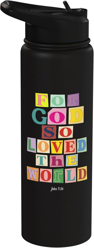 Botella de agua acero inoxidable aislada Bíblia For God So Loved The World