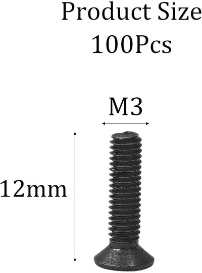 100 Tornillos Hex M3 x 0.472pulg Acero Aleación Negro