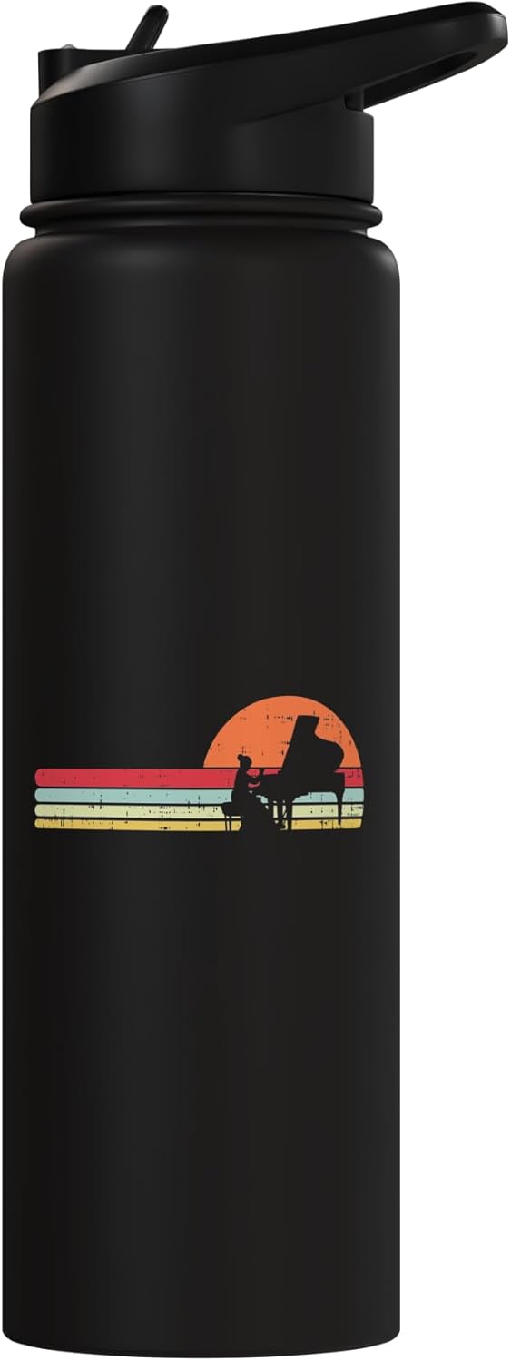 Botella de agua acero inoxidable sin BPA para mujer estudiante profesora piano retro