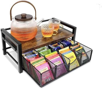 Organizador de bolsas de té con cajón madera 8 compartimentos para mesa de cocina regalo para amantes del té