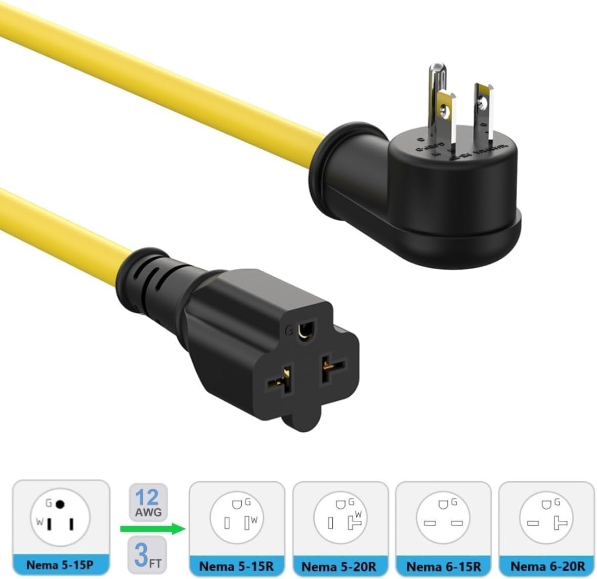 Cable extensión 3 pies NEMA 5-15P a 5-20R