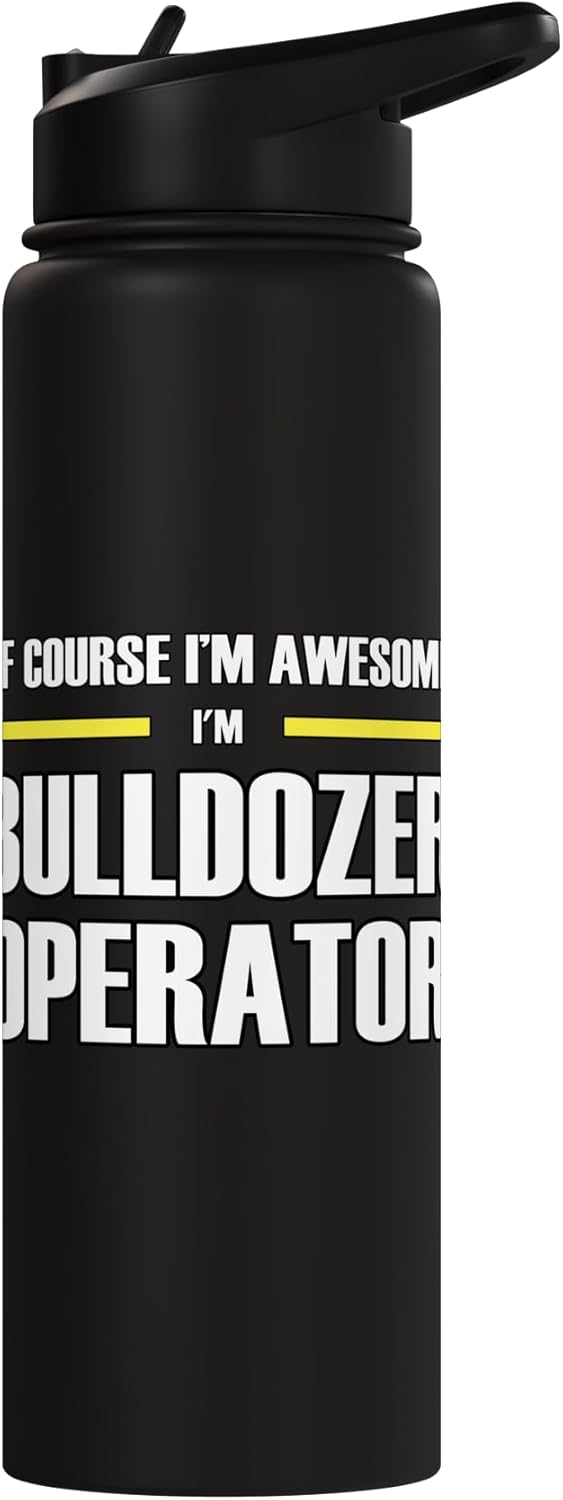 Botella agua acero inox aislada operador bulldozer
