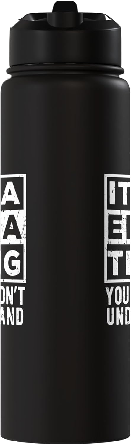 Botella de agua acero inoxidable aislada con frase divertida