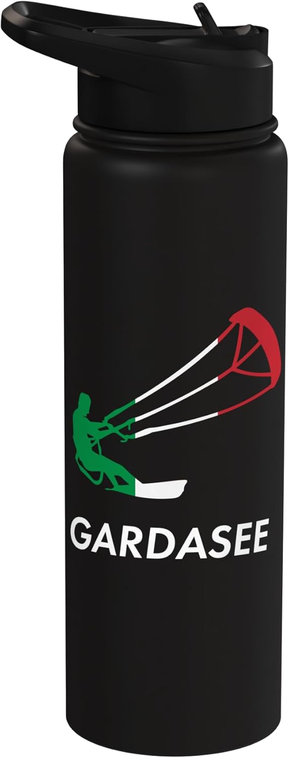 Botella agua acero inox aislada diseño vacaciones Lake Garda