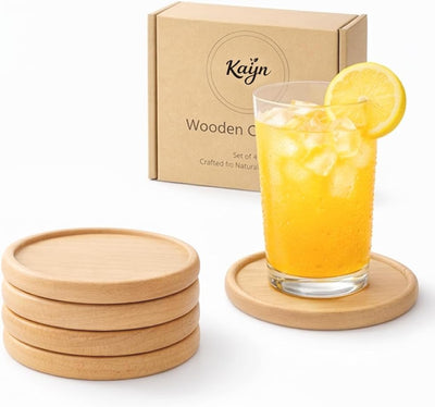 Set 4 posavasos madera haya antideslizantes para café y bar