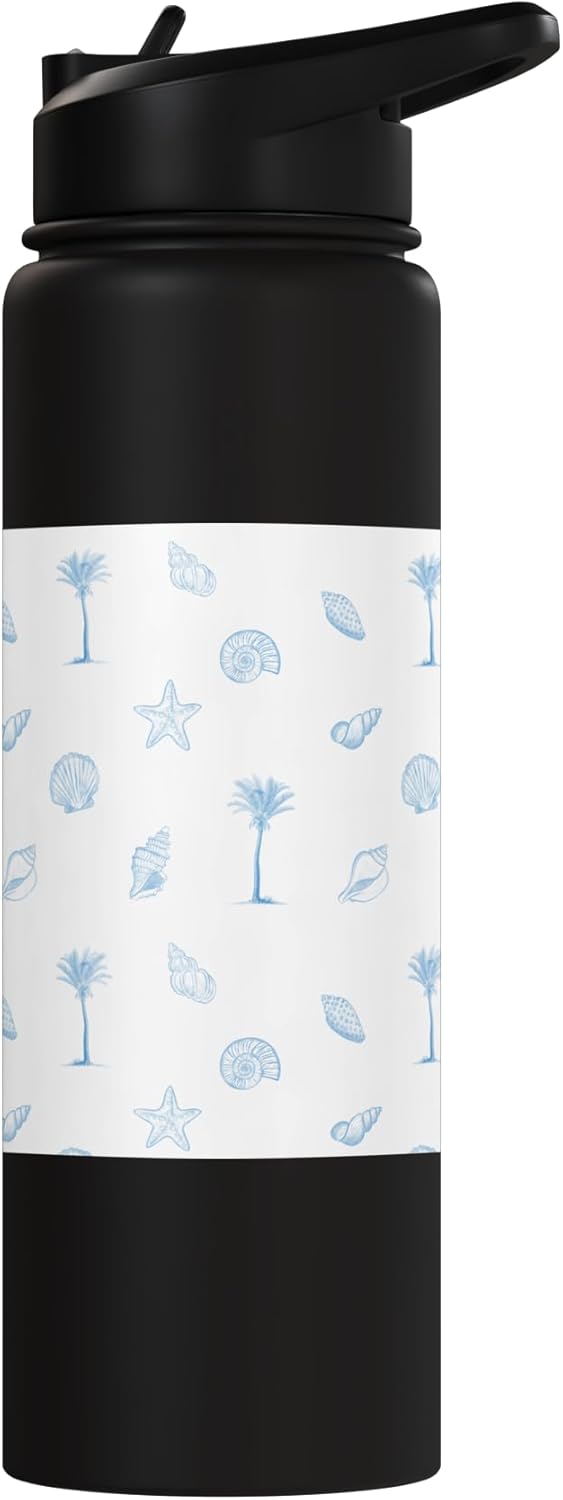 Botella de agua acero inoxidable insulado estilo verano palmeras azul claro