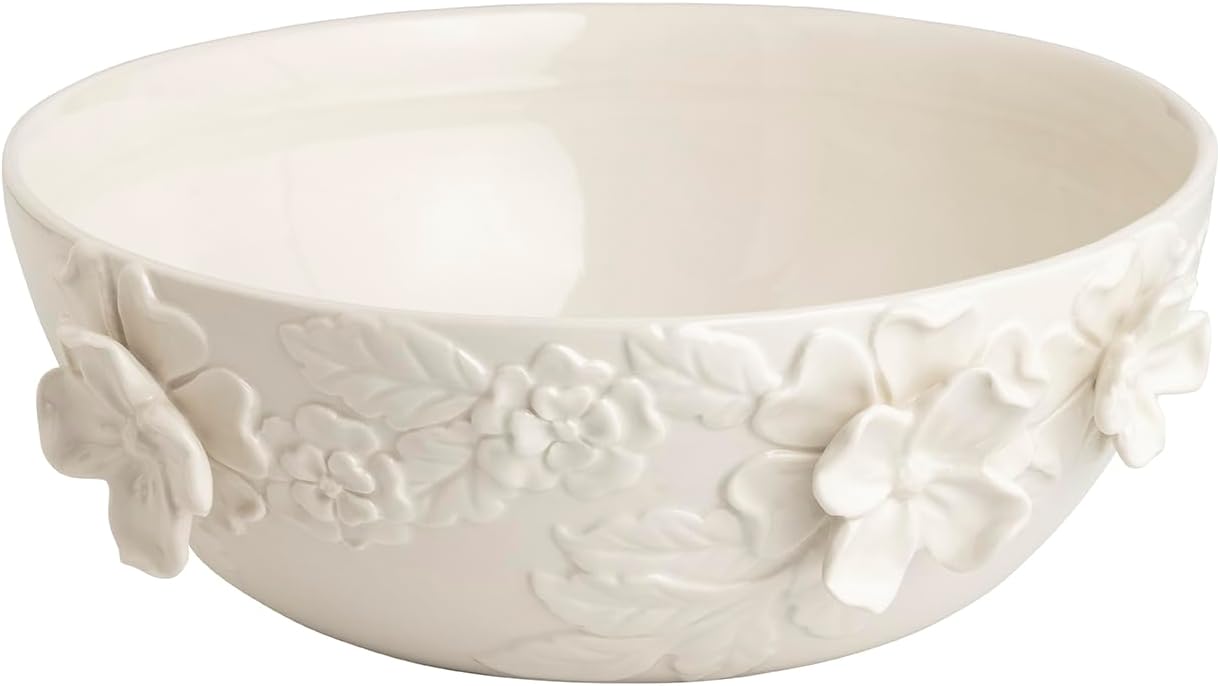 Cuenco Floral Blanco Gres Mud Pie