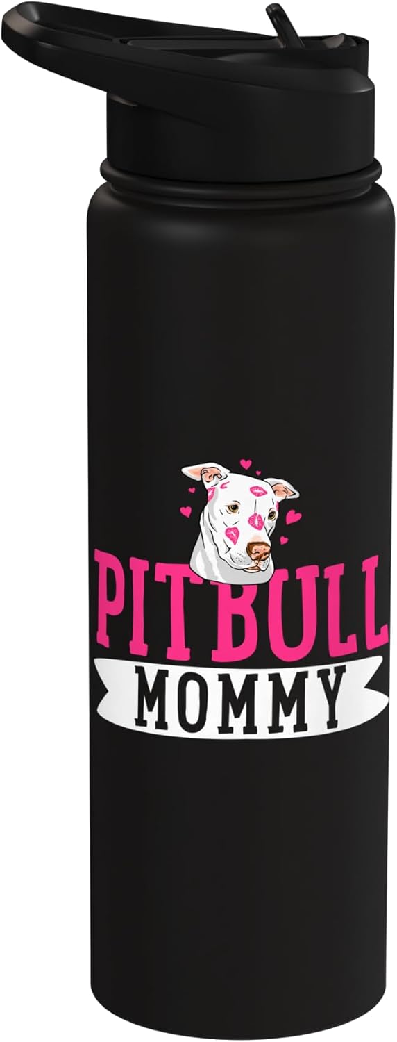 Botella de agua acero inoxidable aislada para dueña de perro Pit Bull
