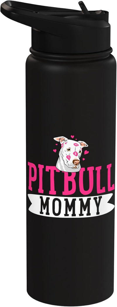 Botella de agua acero inoxidable aislada para dueña de perro Pit Bull