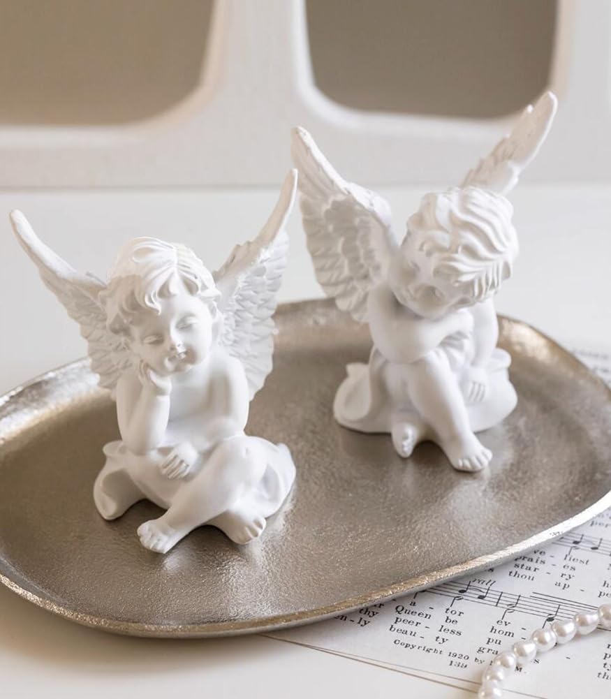 2 Pzas Estatuas Resina Ángeles Querubines Jardín 4.25pulg