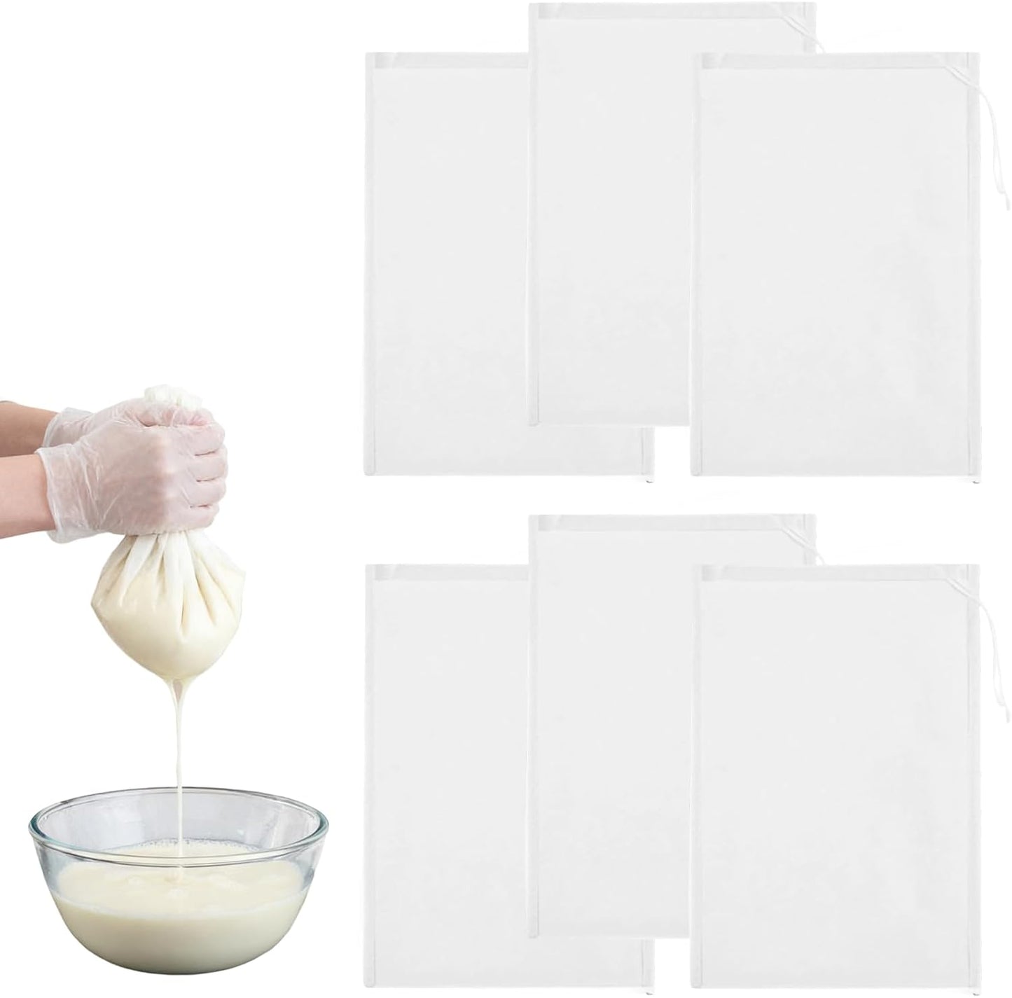 6 Bolsas Nueces Reutilizables Malla Fina Con Cordón