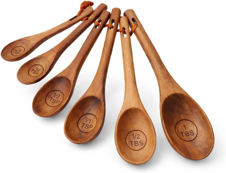 Juego de cucharas de madera acacia ecológica con medidas grabadas