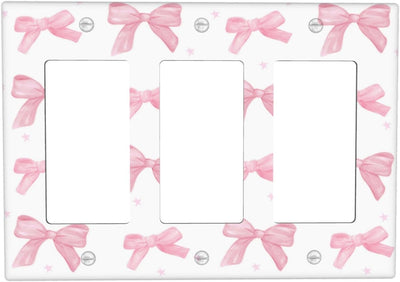 Placa interruptor luz basculante triple con lazo rosa decorativa