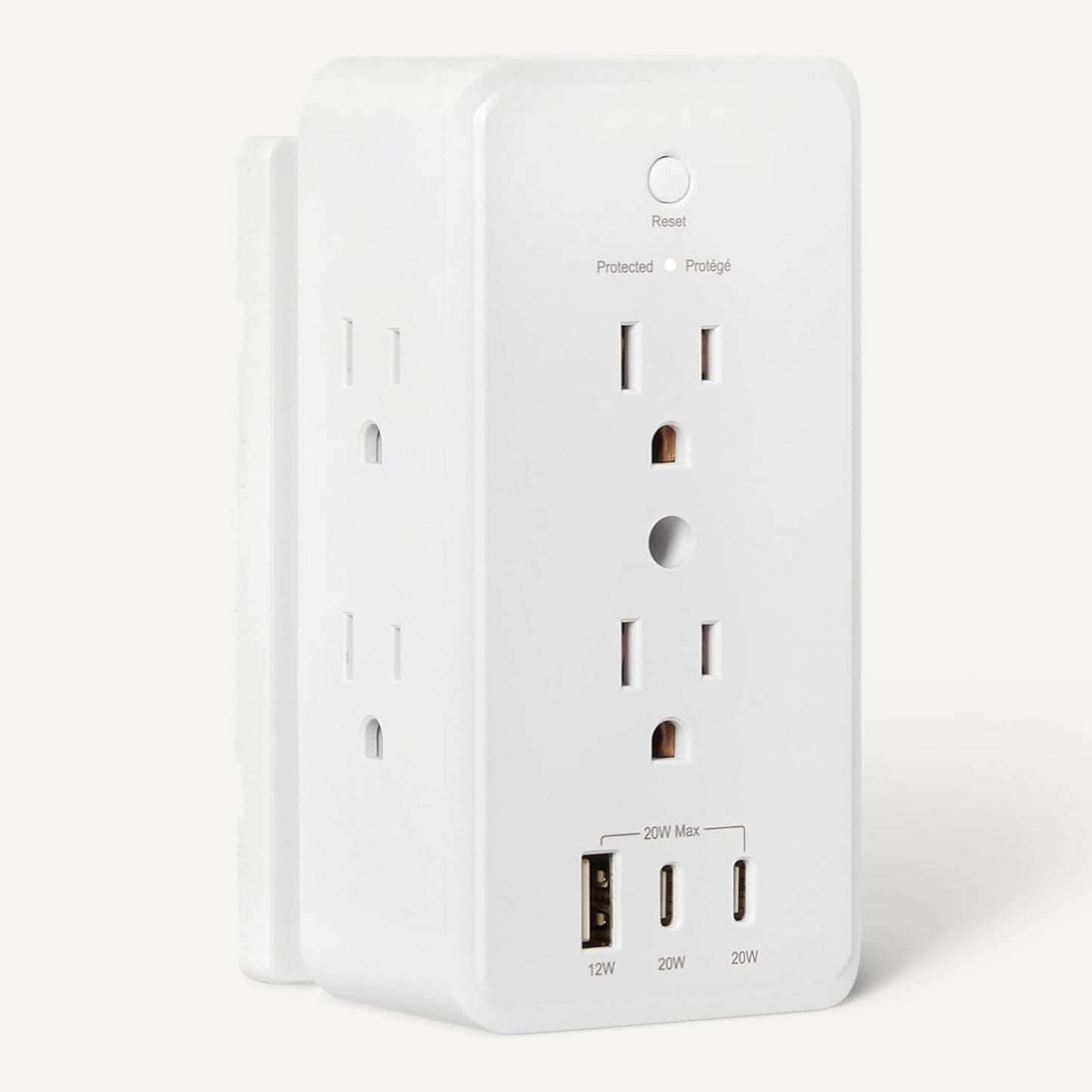 Regleta protección sobretensiones 9 en 1 con 6 salidas CA 1 USB-A 2 USB-C