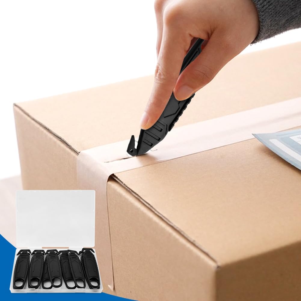 10 Pzas Cortador Caja Seguridad Acero Inox Cartón Negro