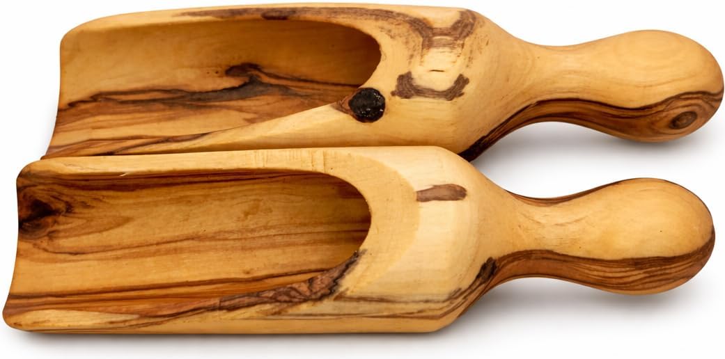 Set 2 Cucharas Madera Olivo 5.3 Pulg Profundo Mango Ergonómico