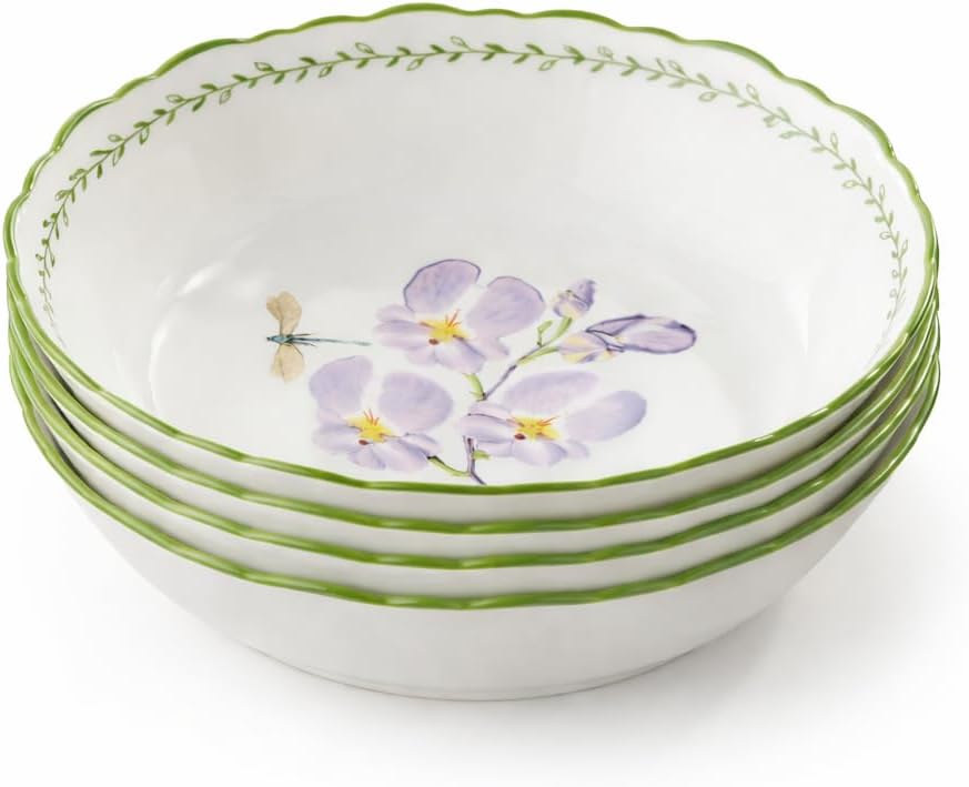 Set 4 Cuencos Porcelana Sopa Cereales Patrón Artístico