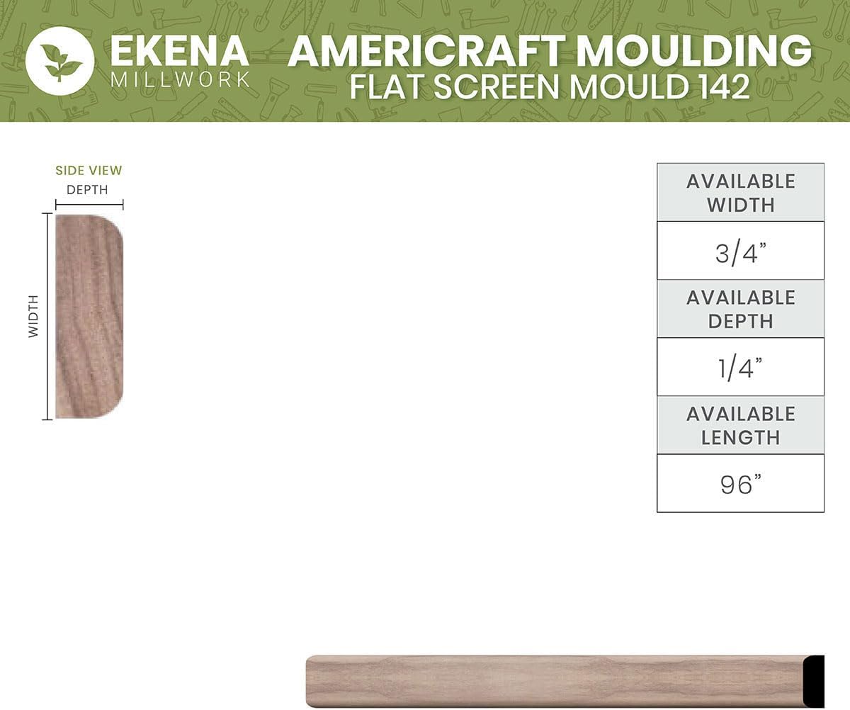 Molde madera maciza plana 1/4x3/4x96pulg aliso