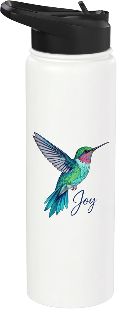 Botella de agua inspiradora geométrica de acero inoxidable con ave colibrí