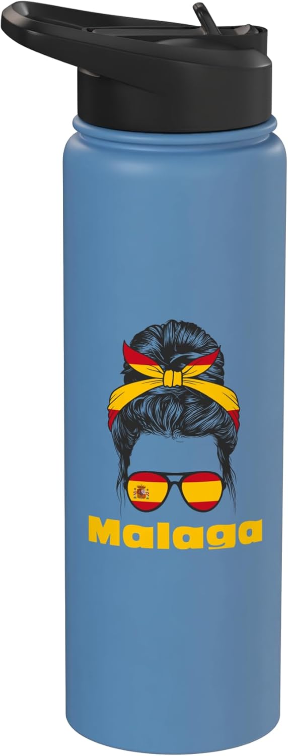 Botella de agua aislada con bandera de España en acero inoxidable