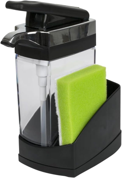 Dispensador jabón y organizador esponja 2en1 negro/cromo