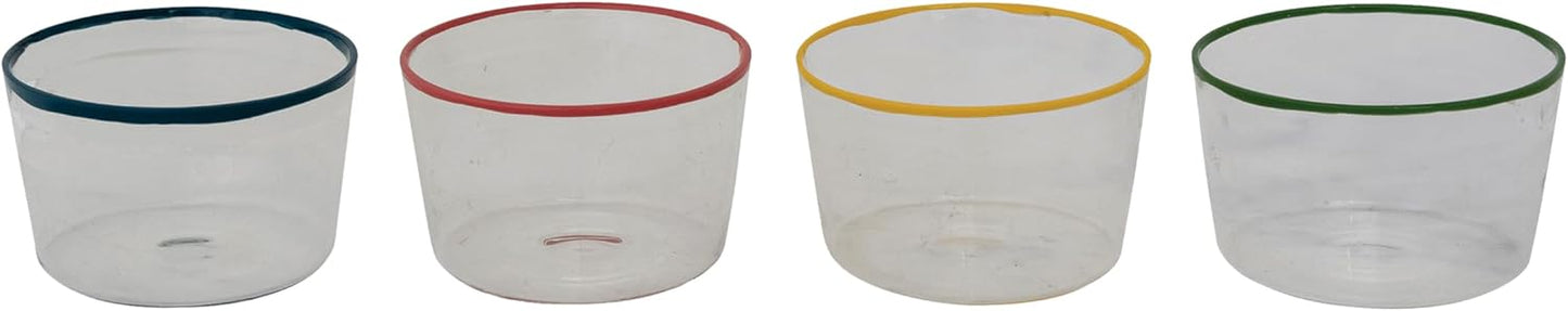 4 Pzas Bowls Vidrio Redondas Borde Colorido Multicolor