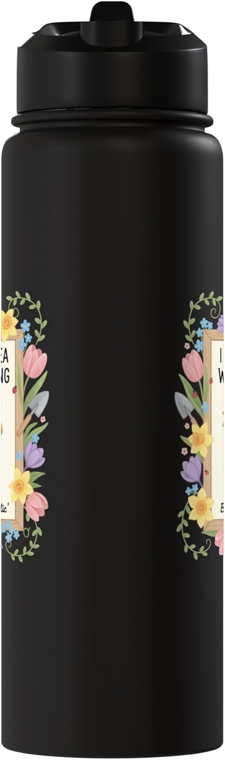 Botella agua acero inox con flores y gato