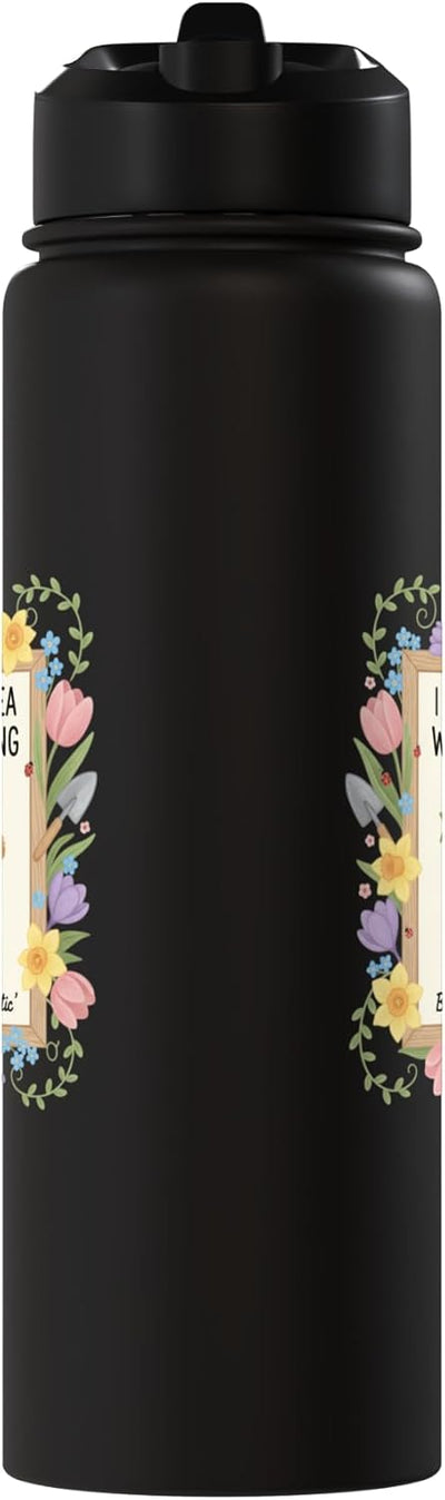Botella agua acero inox con flores y gato