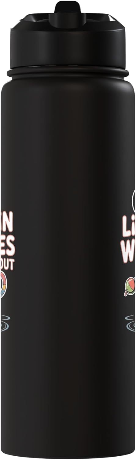 Botella de agua aislada de acero inoxidable con diseño de pescador
