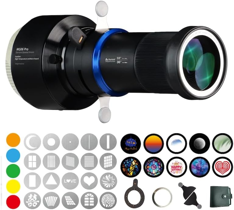 Snoot Bowens para luces LED con 30 gobos y 5 geles