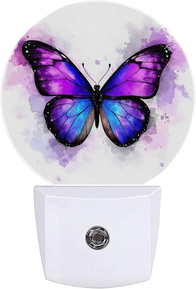 Luz Nocturna Mariposa Púrpura Enchufable Redonda