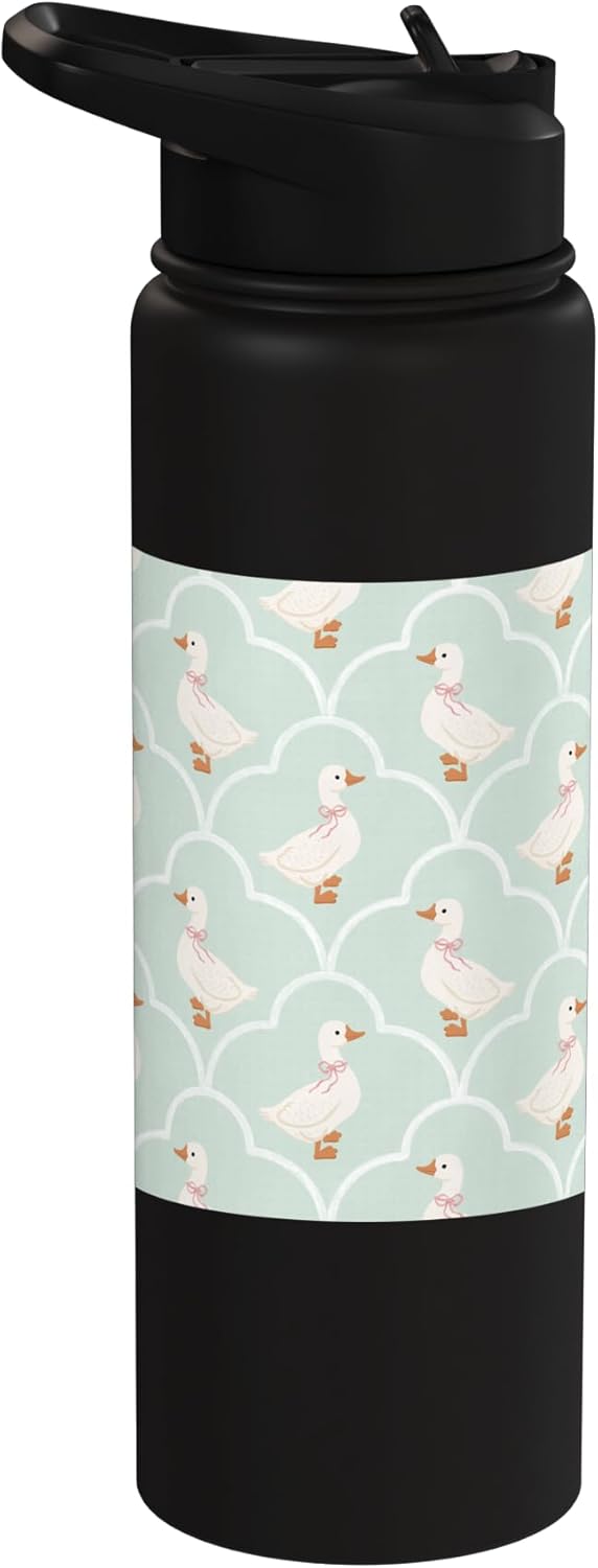 Botella de agua acero inoxidable con estampado rosa y verde claro