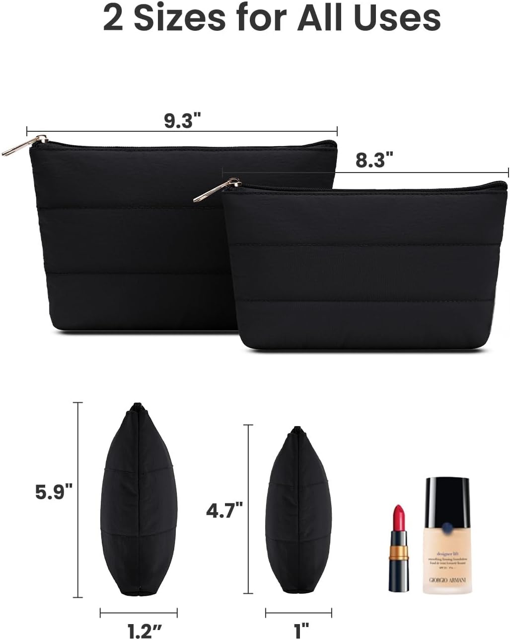 Bolsa maquillaje cuero vegano para mujer con cremallera set 2