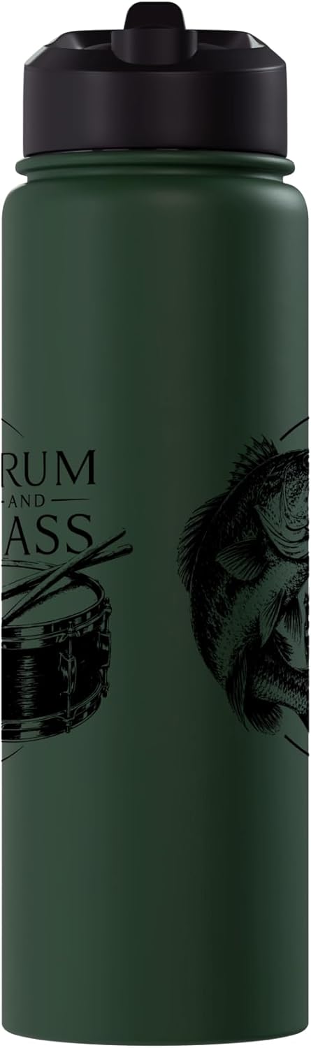 Botella de agua acero inoxidable con diseño de pesca y bajo
