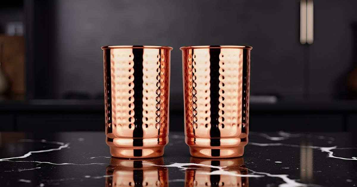 Juego de 2 vasos de cobre martillado puro con acabado pulido