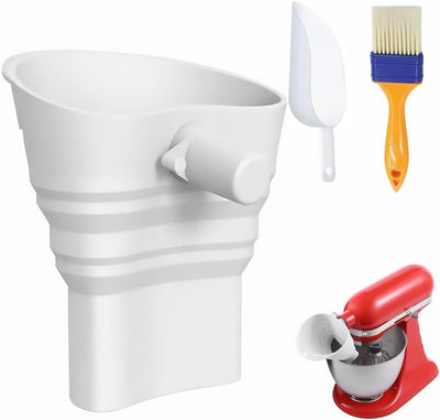 Embudo de harina sin ensuciar para batidora KitchenAid con cepillo y cuchara, canal de silicona plegable KSM150