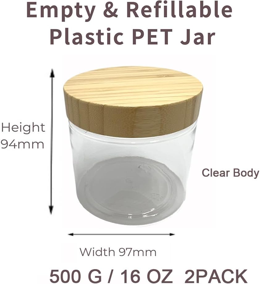Tarro plástico redondo 16oz paquete 2 para cosméticos