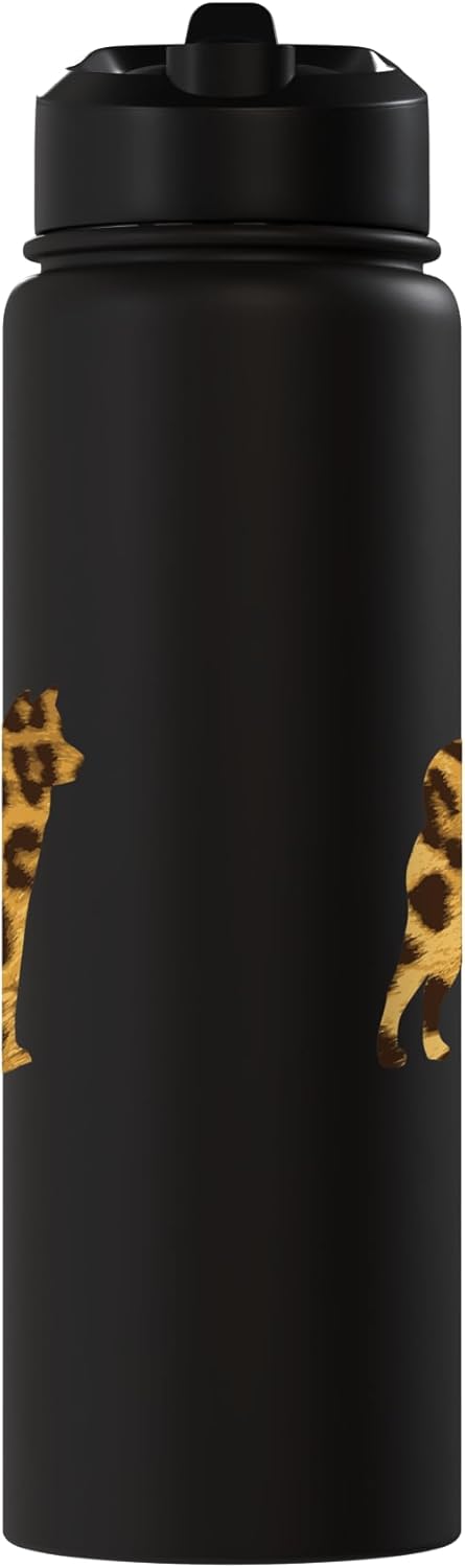 Botella de agua acero inoxidable con estampado de gato leopardo y perro shiba inu