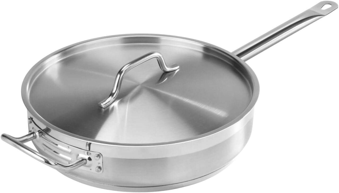 Sartén Acero Inox 5qt Con Tapa Profundidad 3.1pulg