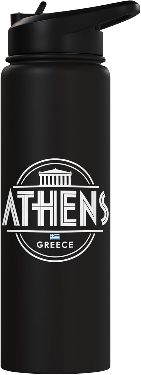 Botella de agua acero inoxidable aislada para viajeros entusiastas Atenas Grecia