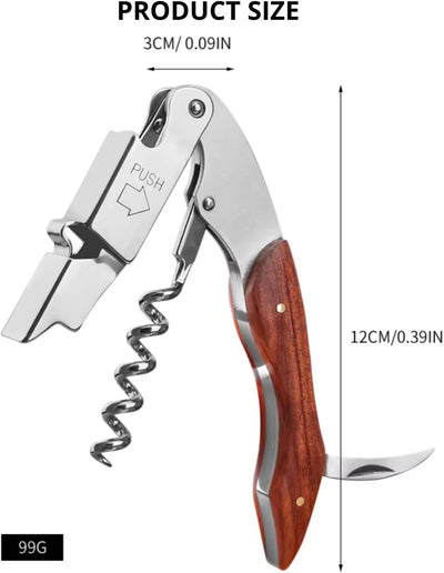Sacacorchos profesional con mango de madera y llave de vino de acero inoxidable