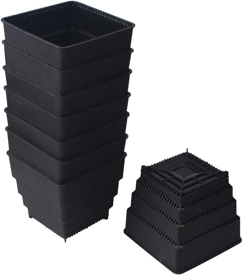 Maceta cuadrada plástico 4.20pulg para suculentas 8 pzas negro