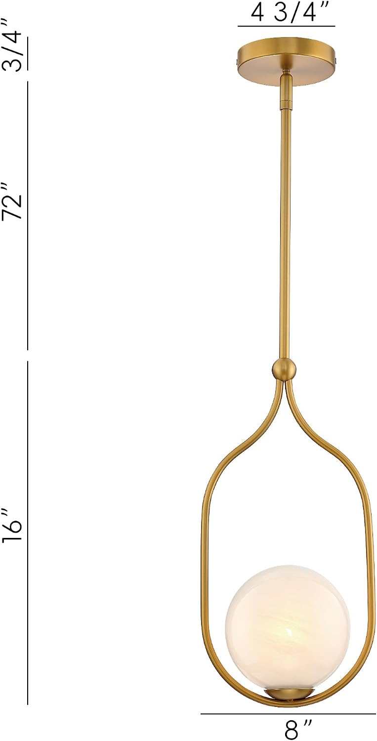 Lámpara colgante globo vidrio soplado latón dorado cocina