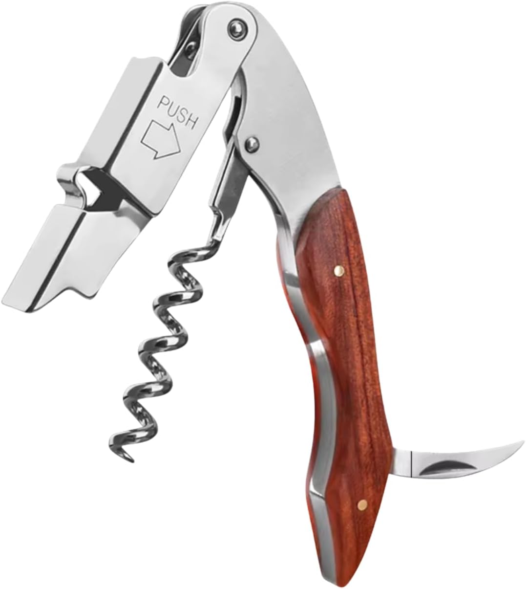 Sacacorchos profesional con mango de madera y llave de vino de acero inoxidable
