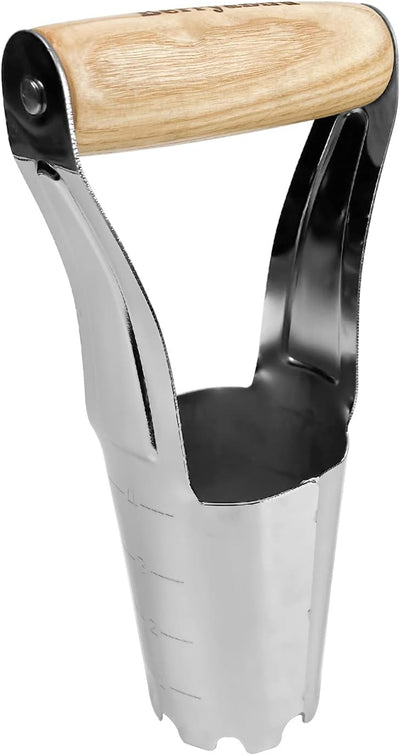 Plantador bulbos jardín acero inox 4pulg mango corto