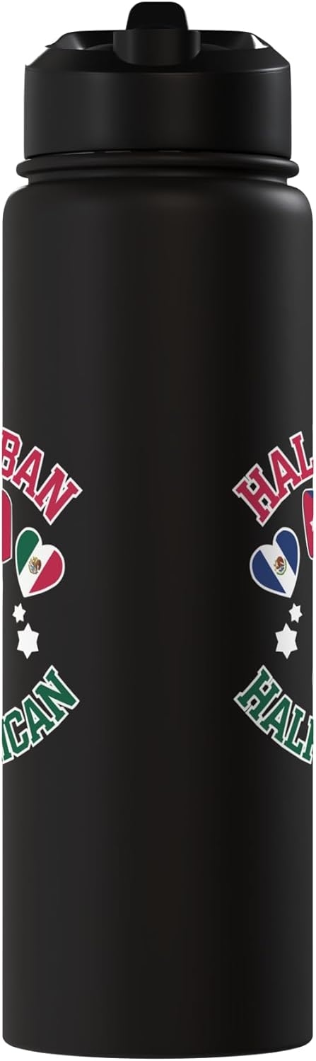 Botella de agua aislada de acero inoxidable con banderas de México y Cuba