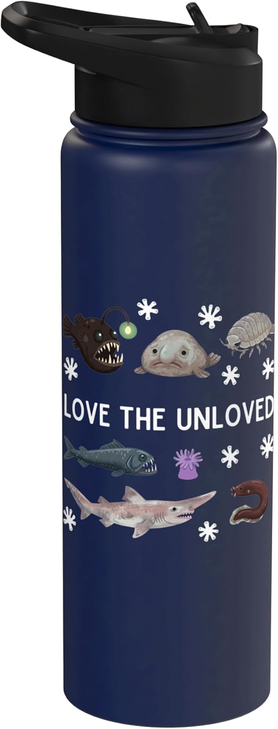 Botella de agua aislada de acero inoxidable con criaturas marinas