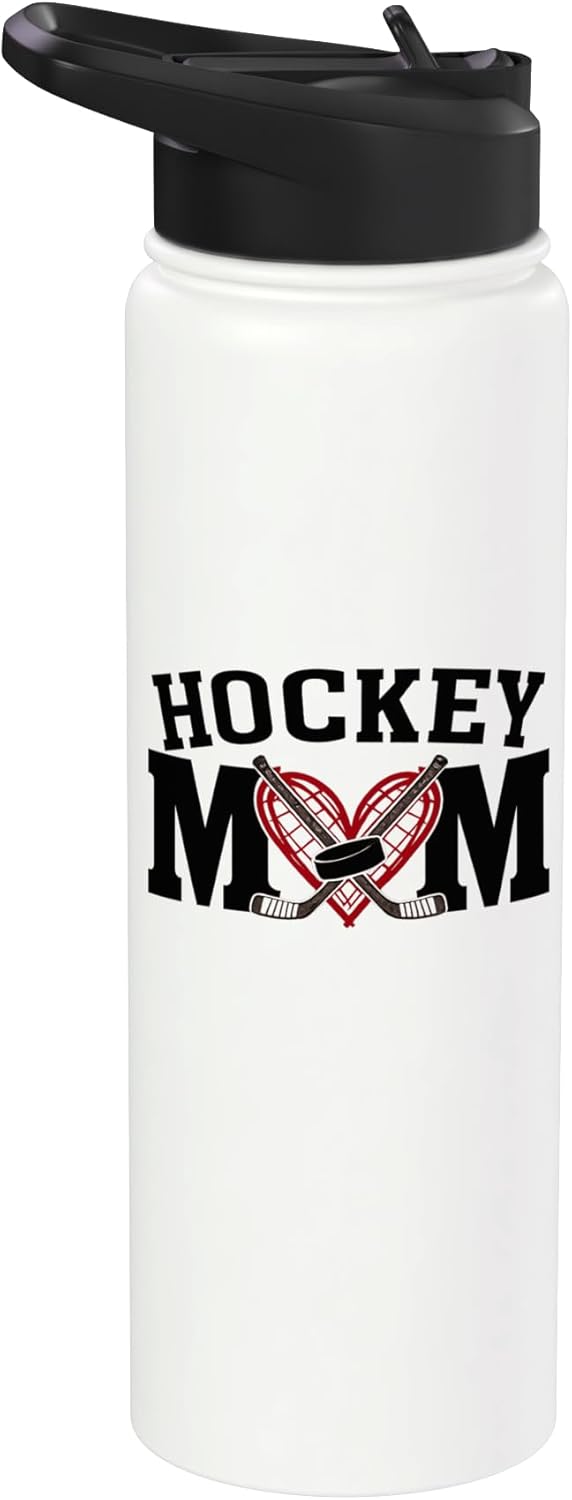 Botella de agua acero inoxidable con corazón de hockey y palos