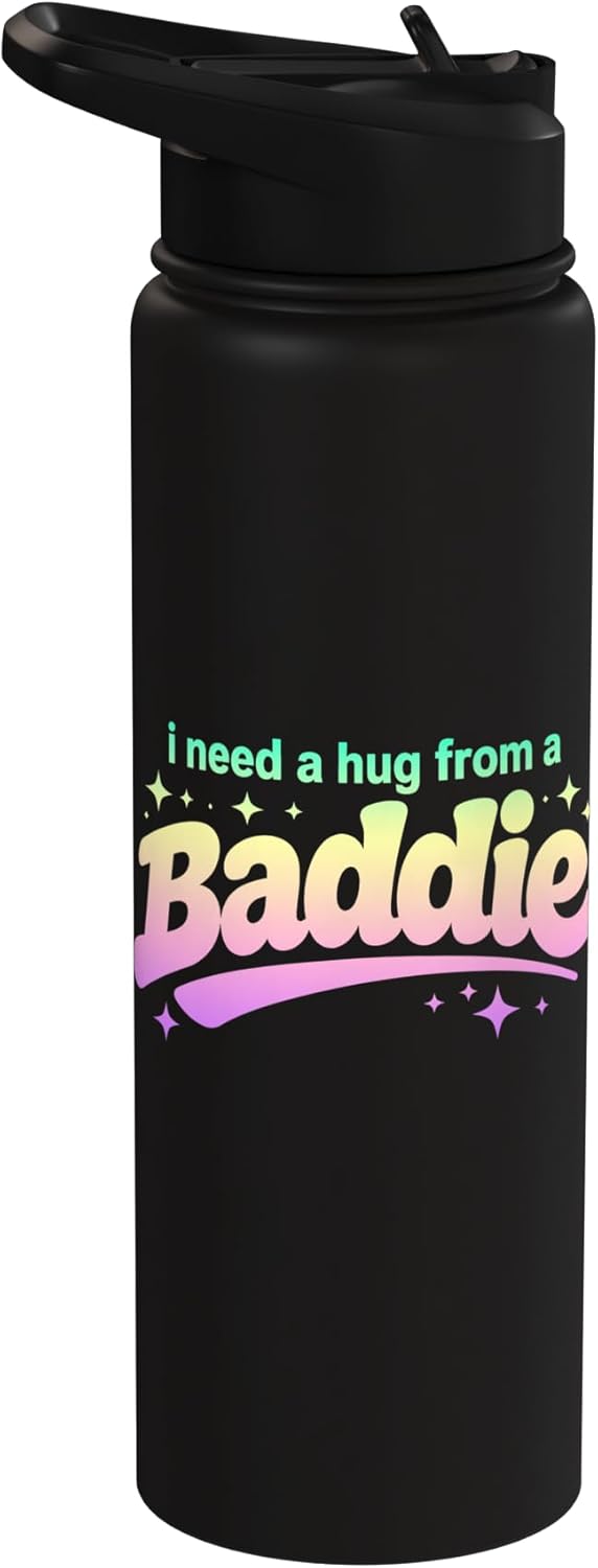 Bottella de agua acero inoxidable aislada con abrazos de baddie