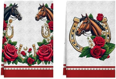 Juego de 2 paños de cocina Kentucky Roses Horse Rcing 18 x 26 pulgadas